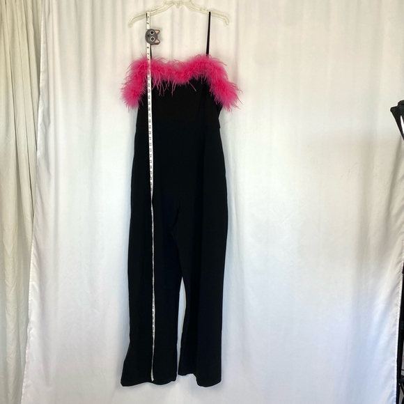 Nasty Gal Black Jumpsuit Hot Pink Feather Trim - Picture 15 of 16